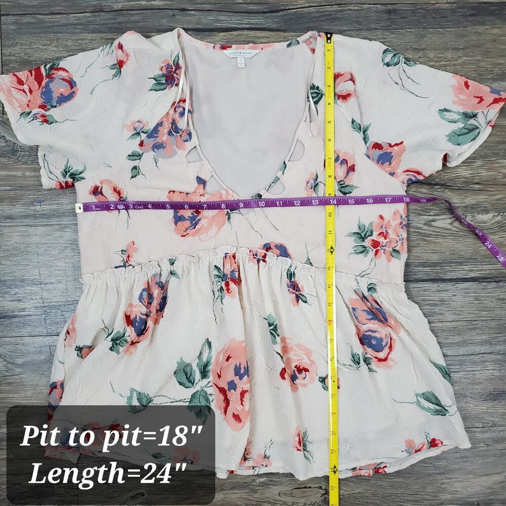 ✨ Lucky Brand Gauzy Peplum Babydoll Floral Boho Top - Picture 10 of 10